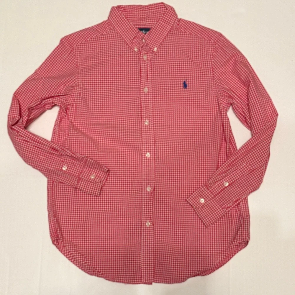 Ralph Lauren Boys Red Checkered Oxford Shirt Size Large 14/16